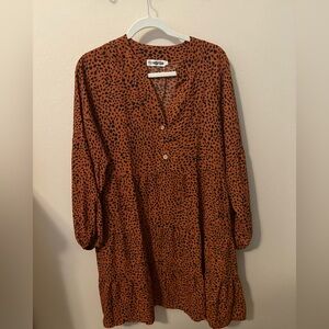 Temofon Long Sleeve Animal Print Dress - Brown